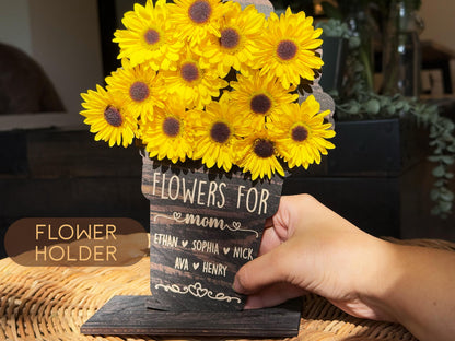 Mother's Day Hand Picked Flower Holder for Grandma Mom, Custom Name Floral Gift, Personalized Wooden Flower Holder for Mom & Grandma Gifts