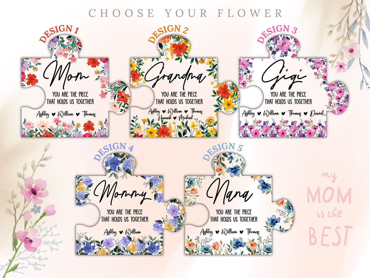 Personalized Mother's Day Puzzle Gift for Mom, Grandma, Nana, Custom Acrylic Piece That Holds Us Together, Puzzle Piece Sign with Kids Names