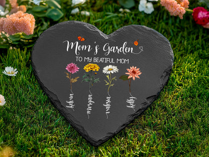 Personalized Grandma’s Garden Slate Heart, Custom Birth Month Flower Gift for Mother’s Day, Gift from Grandkids, Gardener Gift, Gift For Mom
