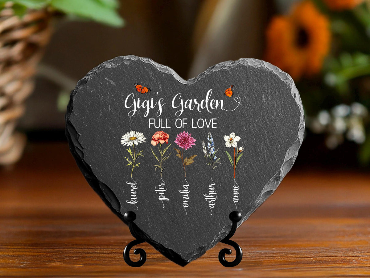 Personalized Grandma’s Garden Slate Heart, Custom Birth Month Flower Gift for Mother’s Day, Gift from Grandkids, Gardener Gift, Gift For Mom