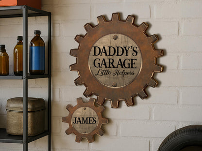 Personalized Dad's Garage Gear Sign, Dad Gift for Fathers Day, Wall Decor Garage Sign for Dad, Grandkids Name Sign For Grandpa Workshop Sign