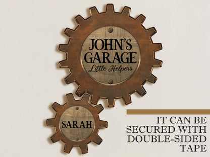 Personalized Dad's Garage Gear Sign, Dad Gift for Fathers Day, Wall Decor Garage Sign for Dad, Grandkids Name Sign For Grandpa Workshop Sign