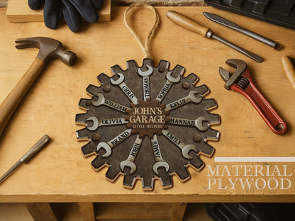 Personalized Garage Sign for Dad, Custom Father's Day Gift with Kids' Names, Rustic Workshop Wall Decor, Grandpa Wood Sign, Little Helpers