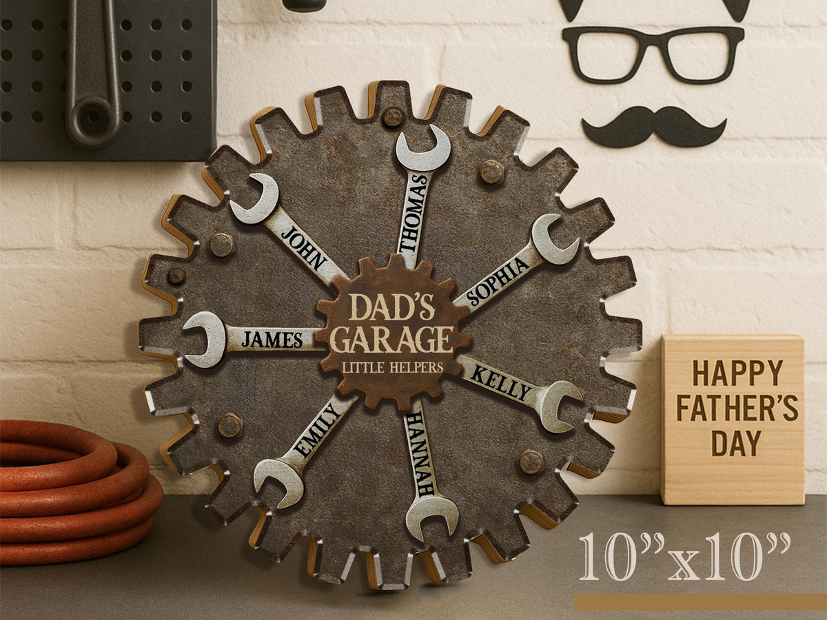 Personalized Garage Sign for Dad, Custom Father's Day Gift with Kids' Names, Rustic Workshop Wall Decor, Grandpa Wood Sign, Little Helpers