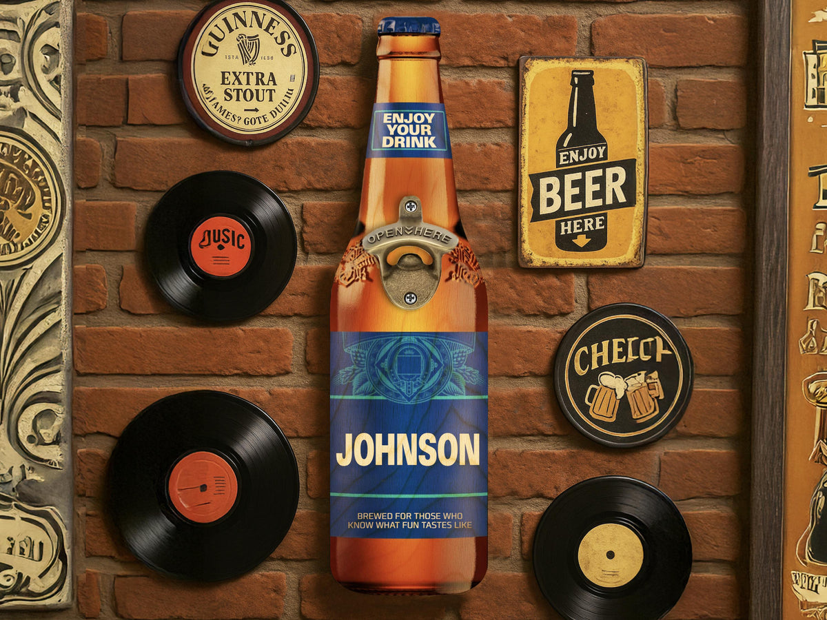 Custom Beer Bottle Opener Wall Sign, Man Cave Bar Decor, Father's Day Gift, Groomsman Gift, Home Bar Accessories, Gift for Dad, Beer Gift