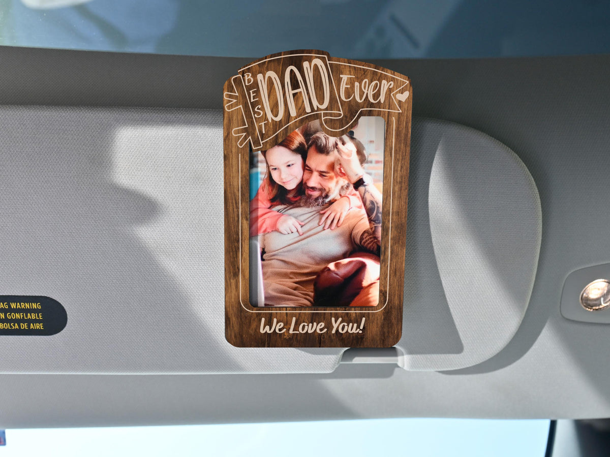 Personalized Father's Day Gift, Picture Frame for Dad Gift, Custom Photo Car Visor, Photo Clip for Car Gift For Dad, Drive Safe Visor Clip