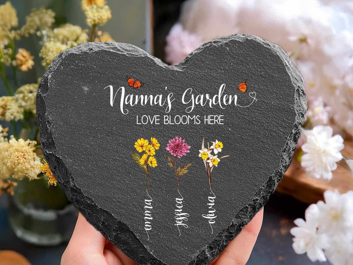 Personalized Grandma’s Garden Slate Heart, Custom Birth Month Flower Gift for Mother’s Day, Gift from Grandkids, Gardener Gift, Gift For Mom