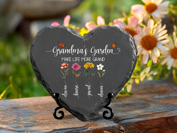 Personalized Grandma’s Garden Slate Heart, Custom Birth Month Flower Gift for Mother’s Day, Gift from Grandkids, Gardener Gift, Gift For Mom