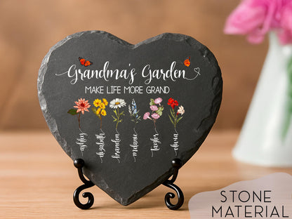 Personalized Grandma’s Garden Slate Heart, Custom Birth Month Flower Gift for Mother’s Day, Gift from Grandkids, Gardener Gift, Gift For Mom