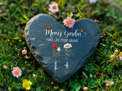 Personalized Grandma’s Garden Slate Heart, Custom Birth Month Flower Gift for Mother’s Day, Gift from Grandkids, Gardener Gift, Gift For Mom