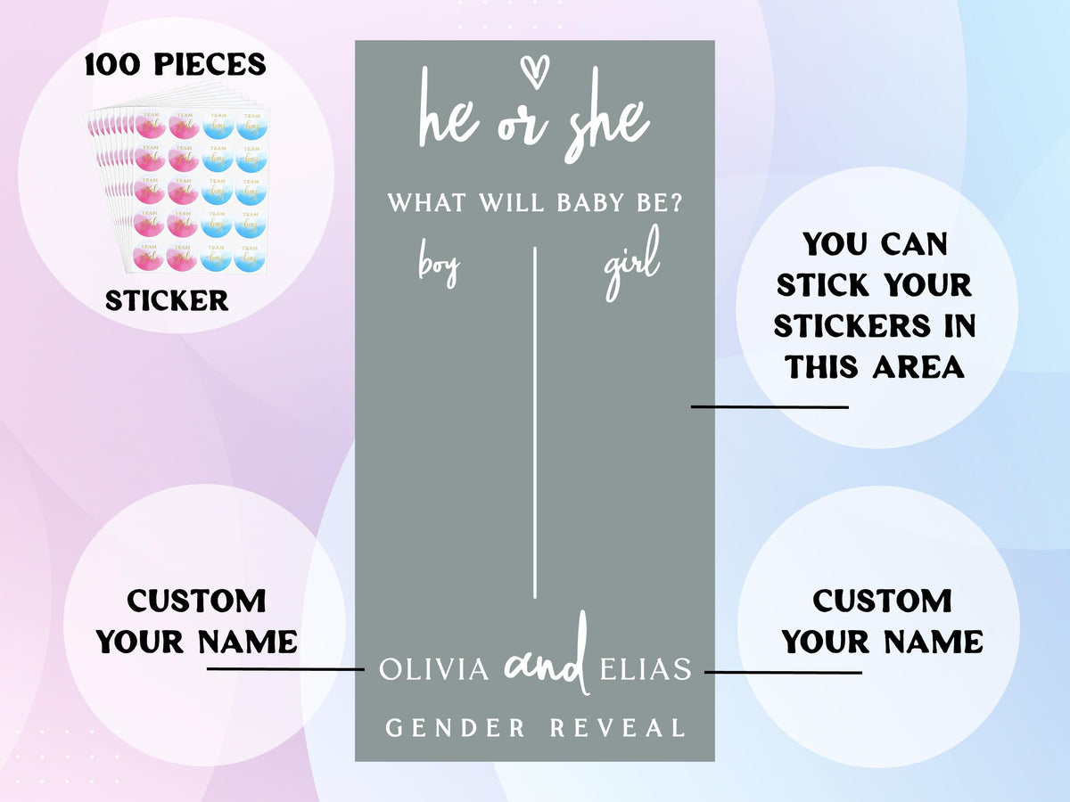 Baby Shower Party Decor, Gender Reveal Voting Board, Boy or Girl Guessing Decal, Gender Guessing Game Sign, He or She What Will Baby Be