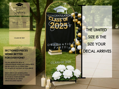 Personalized Graduation Mirror Decal, Custom Class of 2025 Party Sign, Vinyl Sticker for Graduation Decor,  Grad Party, Entrance Sign