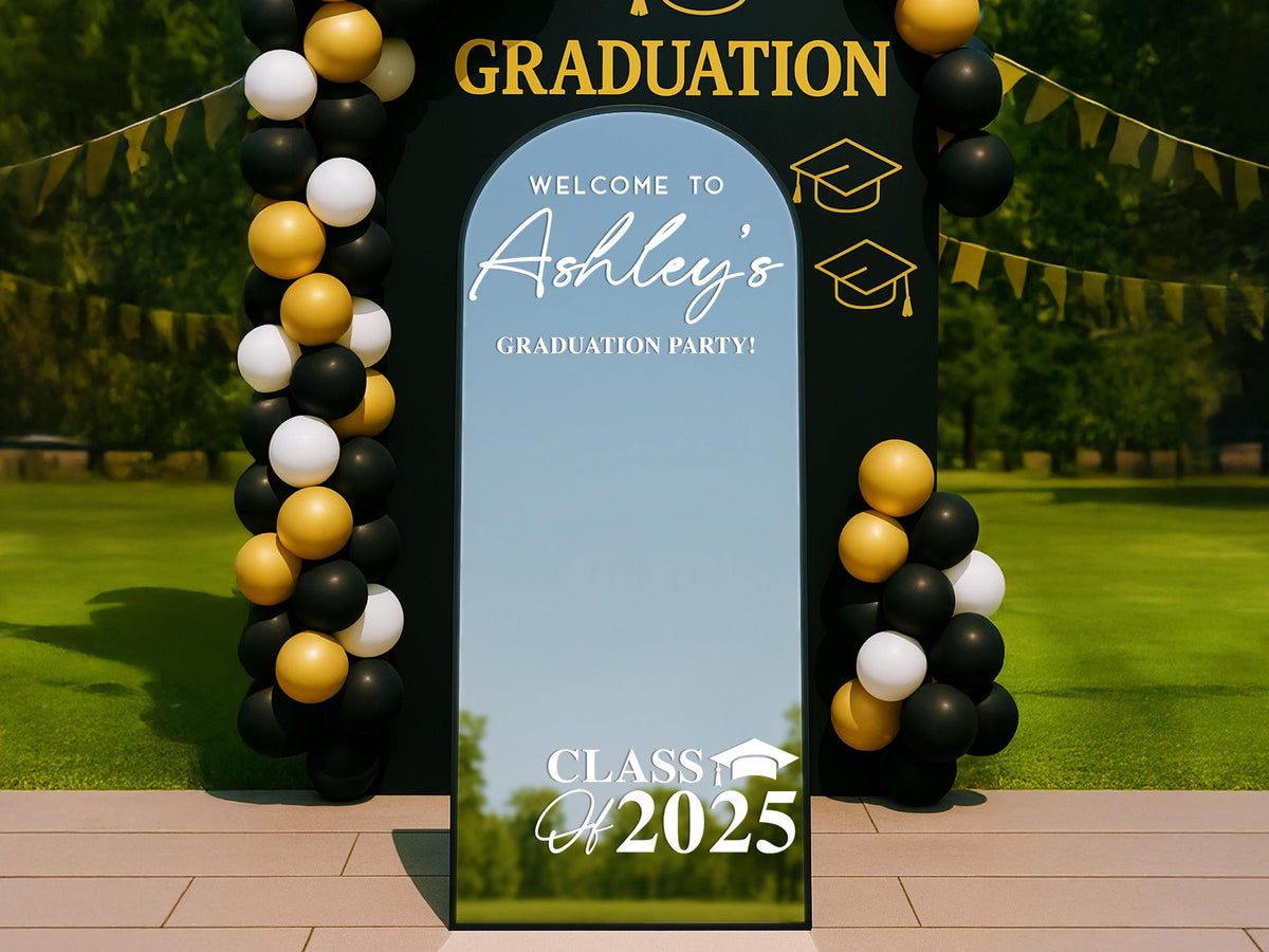 Personalized Graduation Mirror Decal, Custom Class of 2025 Party Sign, Vinyl Sticker for Graduation Decor,  Grad Party, Entrance Sign