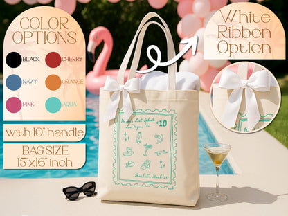 Custom Bachelorette Tote Bag for Her, Beach Bag, Bachelorette Party Favors, Wedding Tote Bags, Beach Tote Bag for Girls Trip Stamp Tote