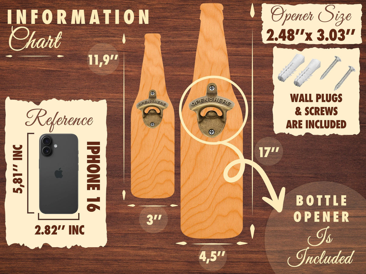 Personalized Beer Opener Fathers Day Gift For Dad, Custom Wall Mounted Beer Bottle Opener Wood Sign Gift for Him, Man Cave Bar Decoration