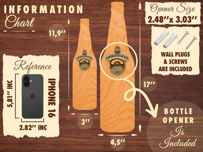 Personalized Beer Opener Fathers Day Gift For Dad, Custom Wall Mounted Beer Bottle Opener Wood Sign Gift for Him, Man Cave Bar Decoration