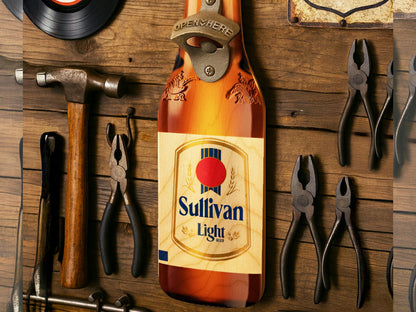 Personalized Beer Opener Fathers Day Gift For Dad, Custom Wall Mounted Beer Bottle Opener Wood Sign Gift for Him, Man Cave Bar Decoration