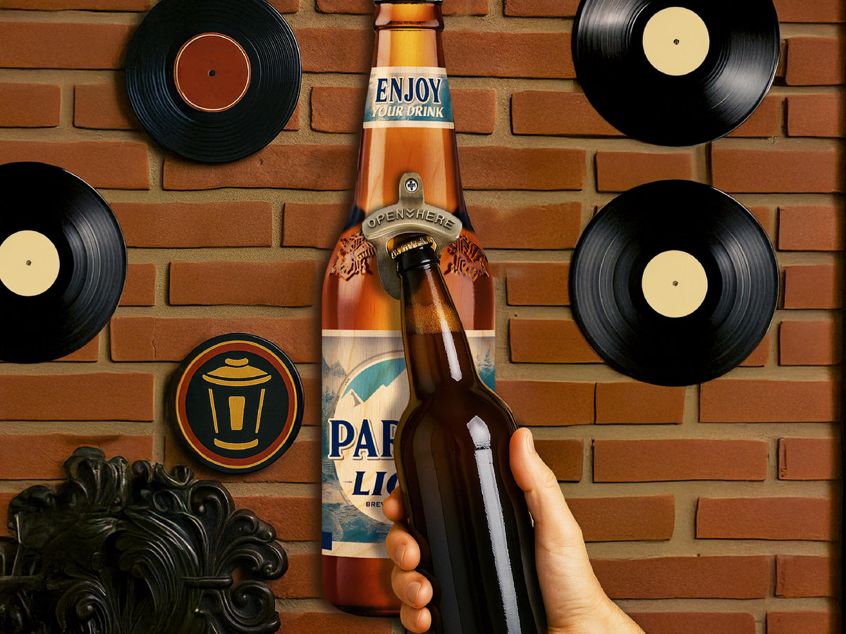 Personalized Beer Opener Fathers Day Gift For Dad, Custom Wall Mounted Beer Bottle Opener Wood Sign Gift for Him, Man Cave Bar Decoration