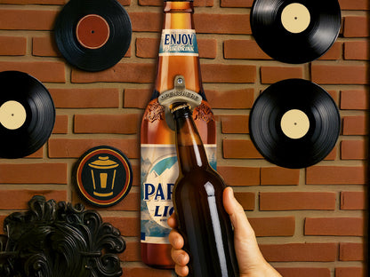 Personalized Beer Opener Fathers Day Gift For Dad, Custom Wall Mounted Beer Bottle Opener Wood Sign Gift for Him, Man Cave Bar Decoration