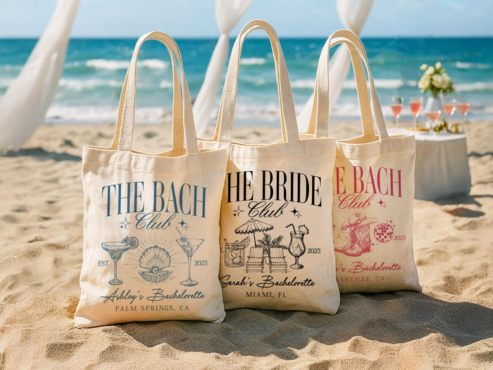 Personalized Bachelorette Bag, Bridesmaid Bags for Her, Cowgirl Rodeo Bachelorette Tote Bag, Western Bachelorette Party Favor, The Bach Club