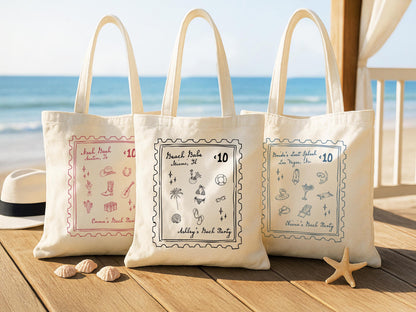 Custom Bachelorette Tote Bag for Her, Beach Bag, Bachelorette Party Favors, Wedding Tote Bags, Beach Tote Bag for Girls Trip Stamp Tote