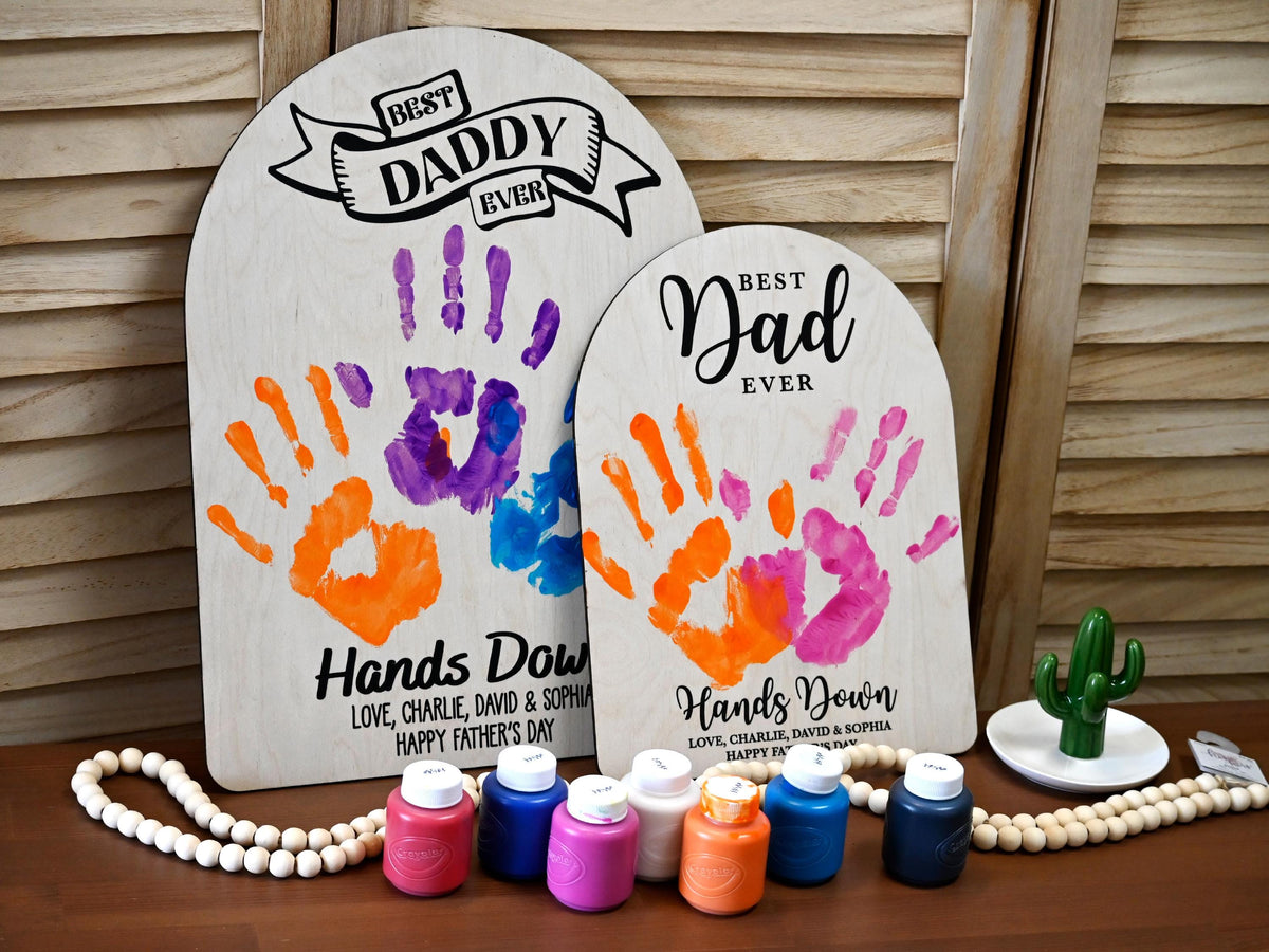 Fathers Day Gifts from Kids, Dad Wood Sign, Best Dad Handprint Sign, Best Dad Ever Hands Down, Gifts for Dad, Handmade Dad Birthday Gift