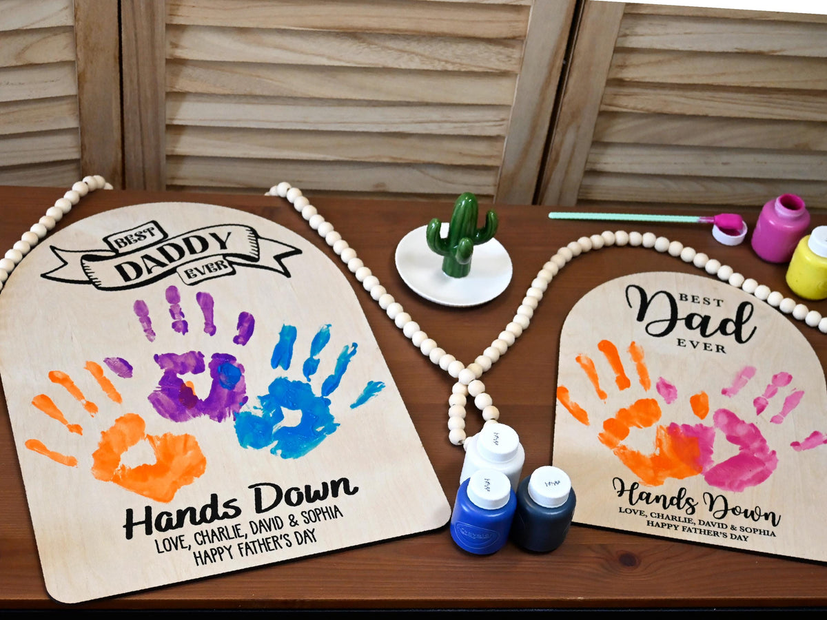 Fathers Day Gifts from Kids, Dad Wood Sign, Best Dad Handprint Sign, Best Dad Ever Hands Down, Gifts for Dad, Handmade Dad Birthday Gift