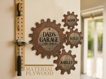 Personalized Dad's Garage Gear Sign, Dad Gift for Fathers Day, Wall Decor Garage Sign for Dad, Grandkids Name Sign For Grandpa Workshop Sign