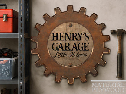 Personalized Dad's Garage Gear Sign, Dad Gift for Fathers Day, Wall Decor Garage Sign for Dad, Grandkids Name Sign For Grandpa Workshop Sign