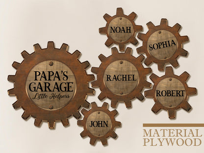 Personalized Dad's Garage Gear Sign, Dad Gift for Fathers Day, Wall Decor Garage Sign for Dad, Grandkids Name Sign For Grandpa Workshop Sign