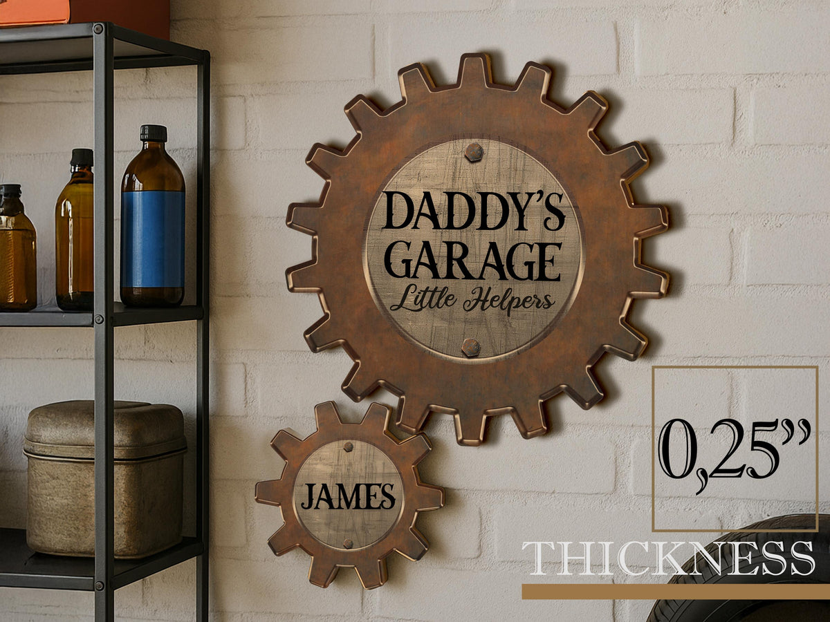 Personalized Dad's Garage Gear Sign, Dad Gift for Fathers Day, Wall Decor Garage Sign for Dad, Grandkids Name Sign For Grandpa Workshop Sign