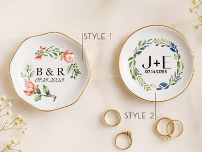 Engagement Ring Dish, Personalized Wedding Ring Dish, Initials Heart Date Ring Dish, Gift For Bride and Groom, Wedding Gift, Bridal Shower