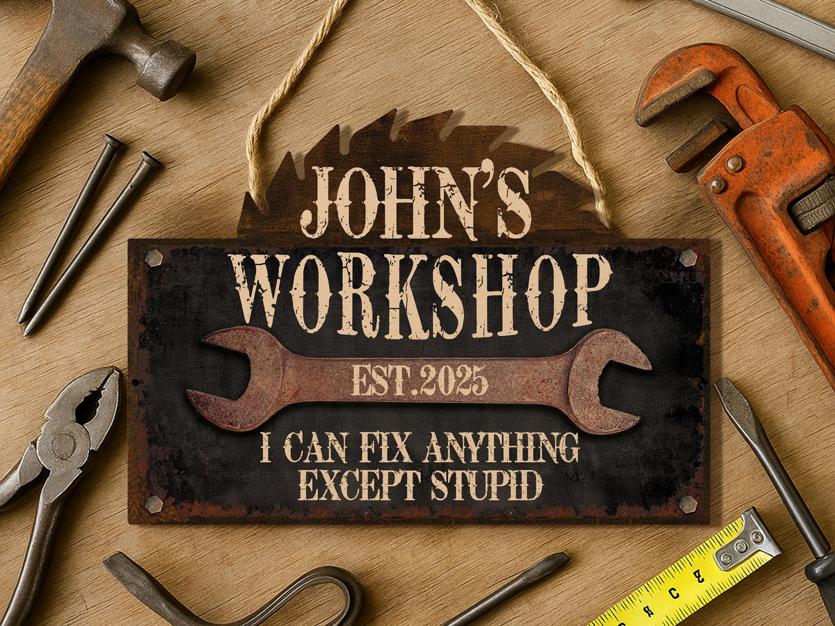 Personalized Workshop Sign For Fathers Day Gift For Dad, Grandkids Name Sign For Grandpa Gift, Family Gift for Grandpa, Custom Garage Sign