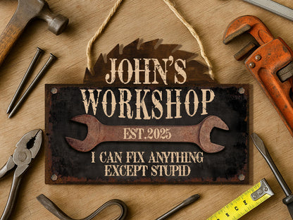 Personalized Workshop Sign For Fathers Day Gift For Dad, Grandkids Name Sign For Grandpa Gift, Family Gift for Grandpa, Custom Garage Sign