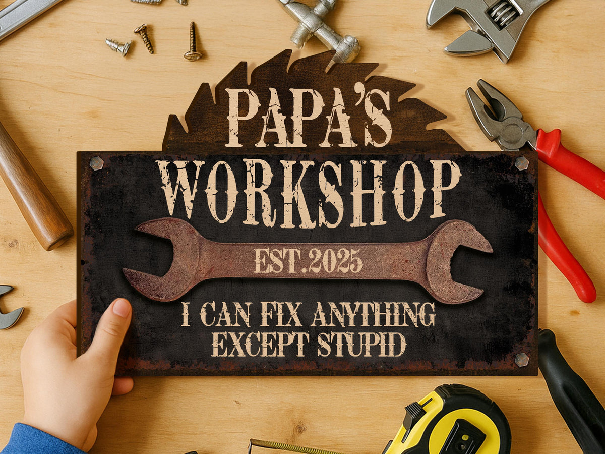 Personalized Workshop Sign For Fathers Day Gift For Dad, Grandkids Name Sign For Grandpa Gift, Family Gift for Grandpa, Custom Garage Sign