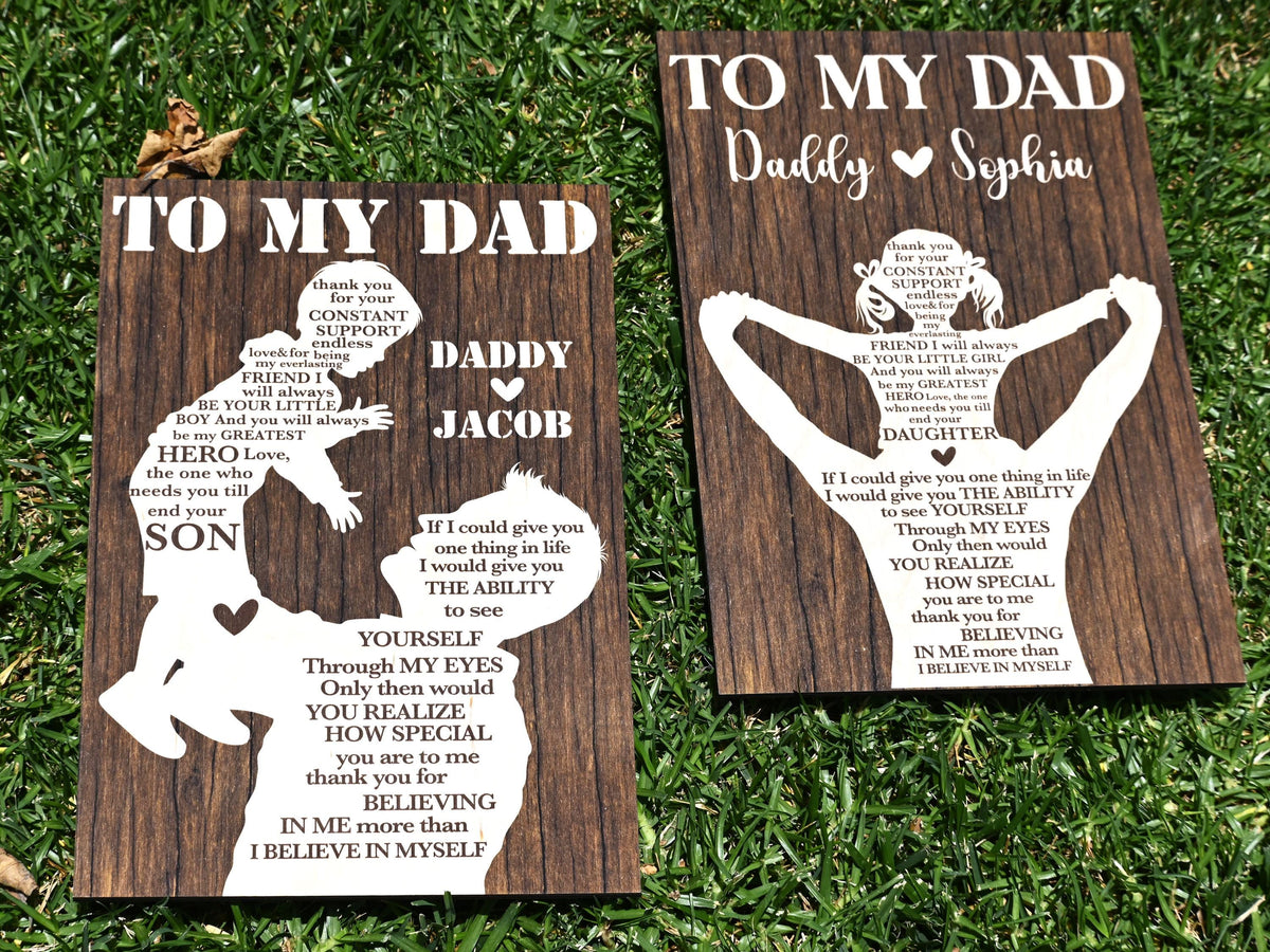 Custom Dad Gift from Daughter or Son – Personalized Wood Plaque – Father's Day Gift for Him – To My Dad Sign Keepsake, Personalized Gift