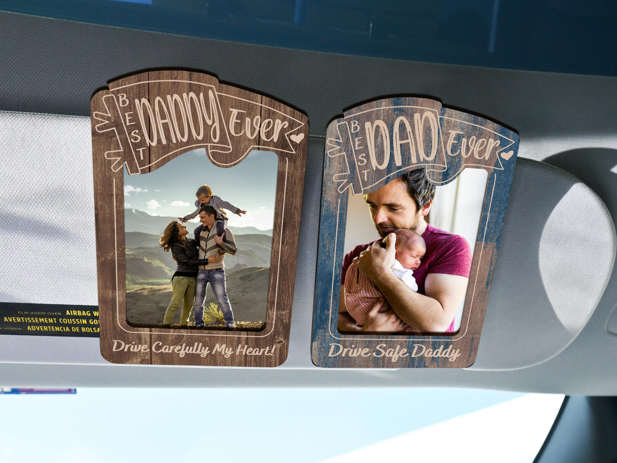 Personalized Father's Day Gift, Picture Frame for Dad Gift, Custom Photo Car Visor, Photo Clip for Car Gift For Dad, Drive Safe Visor Clip
