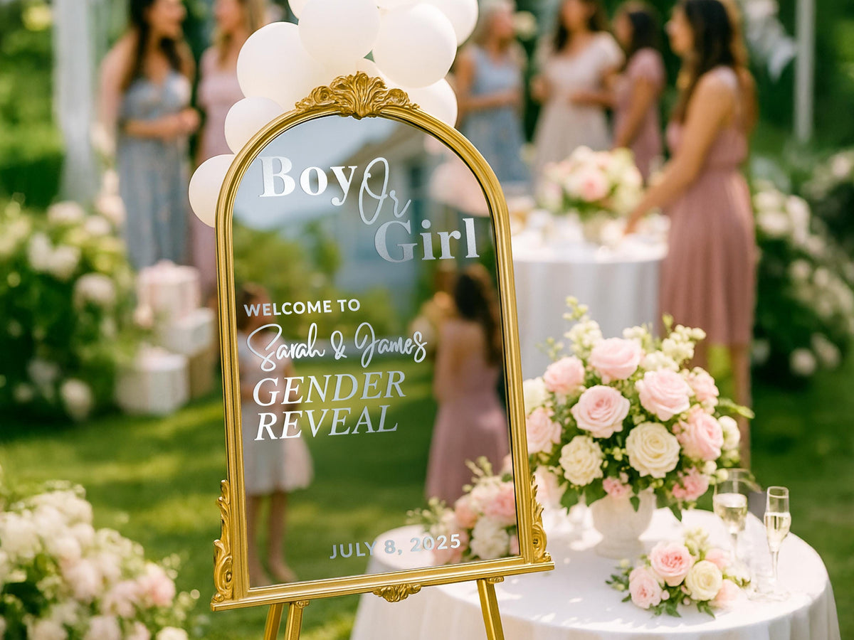 Custom Baby Shower Mirror Decal, Welcome Sign for Girl Boy Gender Reveal Party Decor, Personalized Vinyl Sticker, Reception Decor, Events