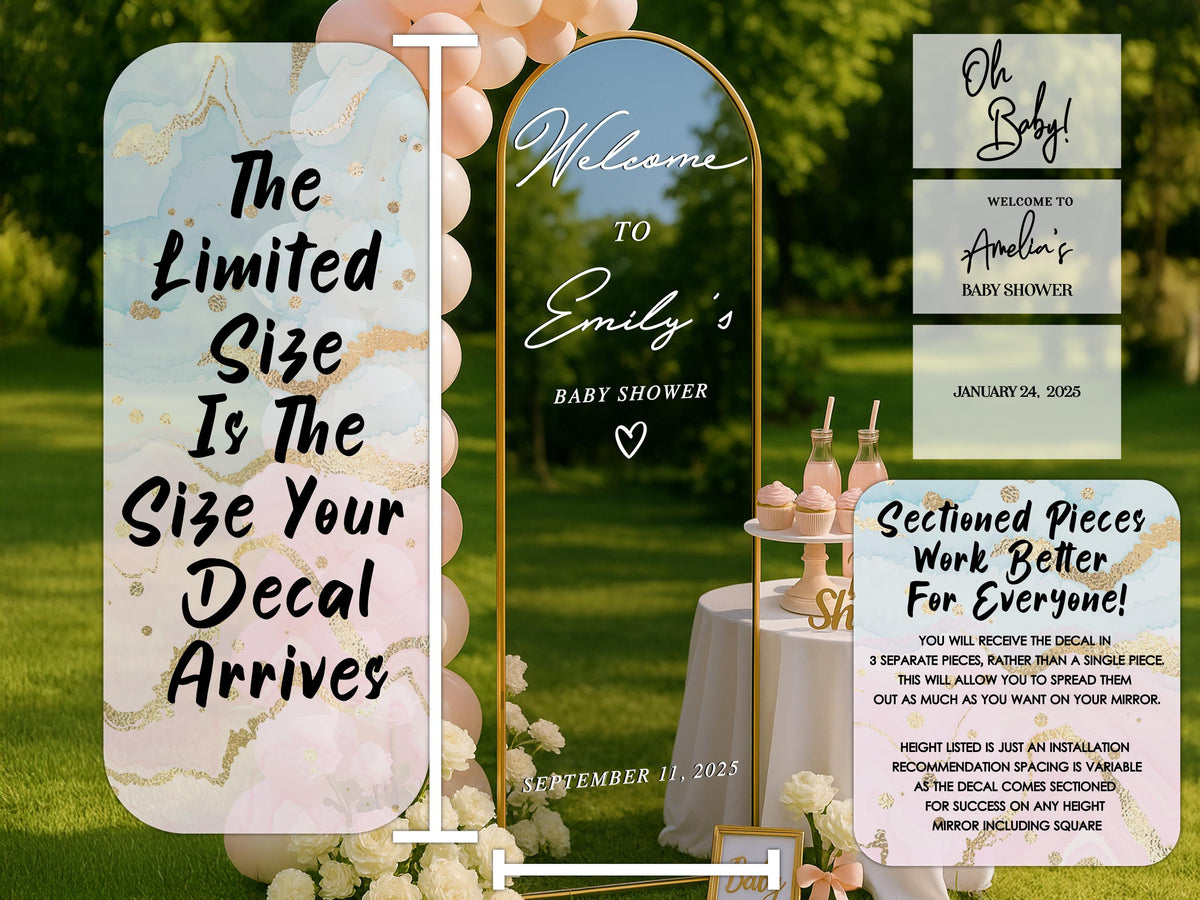 Custom Baby Shower Mirror Decal, Welcome Sign for Girl Boy Gender Reveal Party Decor, Personalized Vinyl Sticker, Reception Decor, Events