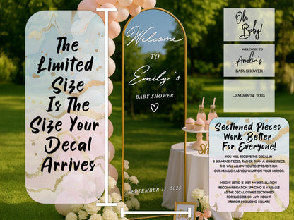 Custom Baby Shower Mirror Decal, Welcome Sign for Girl Boy Gender Reveal Party Decor, Personalized Vinyl Sticker, Reception Decor, Events