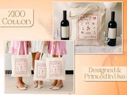 Custom Bachelorette Tote Bag for Her, Beach Bag, Bachelorette Party Favors, Wedding Tote Bags, Beach Tote Bag for Girls Trip Stamp Tote