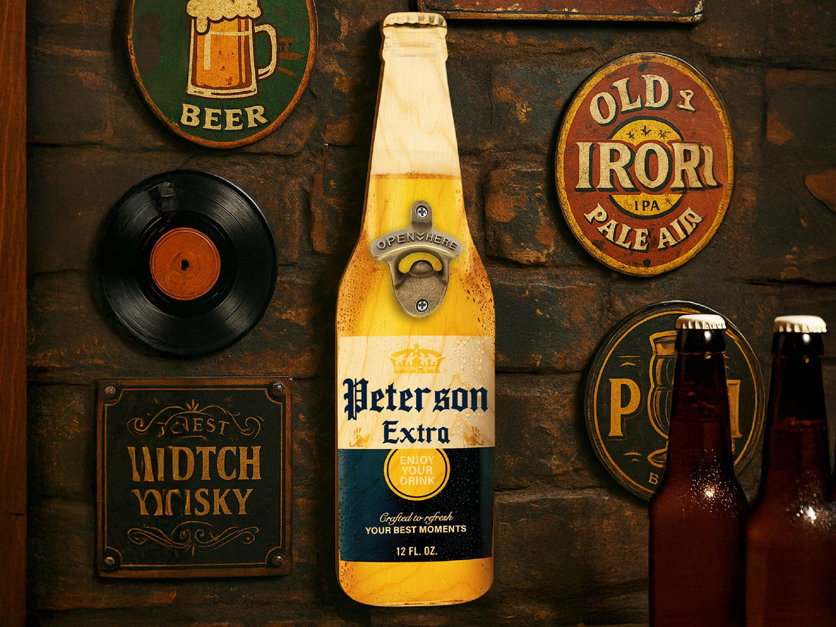 Personalized Beer Opener Fathers Day Gift For Dad, Custom Wall Mounted Beer Bottle Opener Wood Sign Gift for Him, Man Cave Bar Decoration