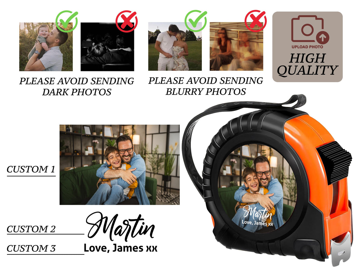 Custom Photo Tape Measure for Dad, Grandpa, Personalized Father's Day Gift from Kids, Custom Text Tool Gift for Men, Husband Gift for Him