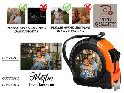 Custom Photo Tape Measure for Dad, Grandpa, Personalized Father's Day Gift from Kids, Custom Text Tool Gift for Men, Husband Gift for Him