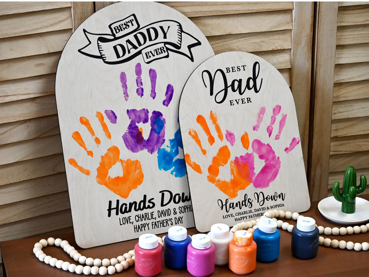 Fathers Day Gifts from Kids, Dad Wood Sign, Best Dad Handprint Sign, Best Dad Ever Hands Down, Gifts for Dad, Handmade Dad Birthday Gift