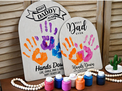 Fathers Day Gifts from Kids, Dad Wood Sign, Best Dad Handprint Sign, Best Dad Ever Hands Down, Gifts for Dad, Handmade Dad Birthday Gift