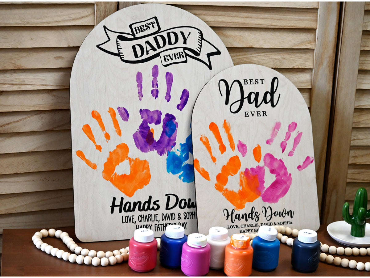 Fathers Day Gifts from Kids, Dad Wood Sign, Best Dad Handprint Sign, Best Dad Ever Hands Down, Gifts for Dad, Handmade Dad Birthday Gift