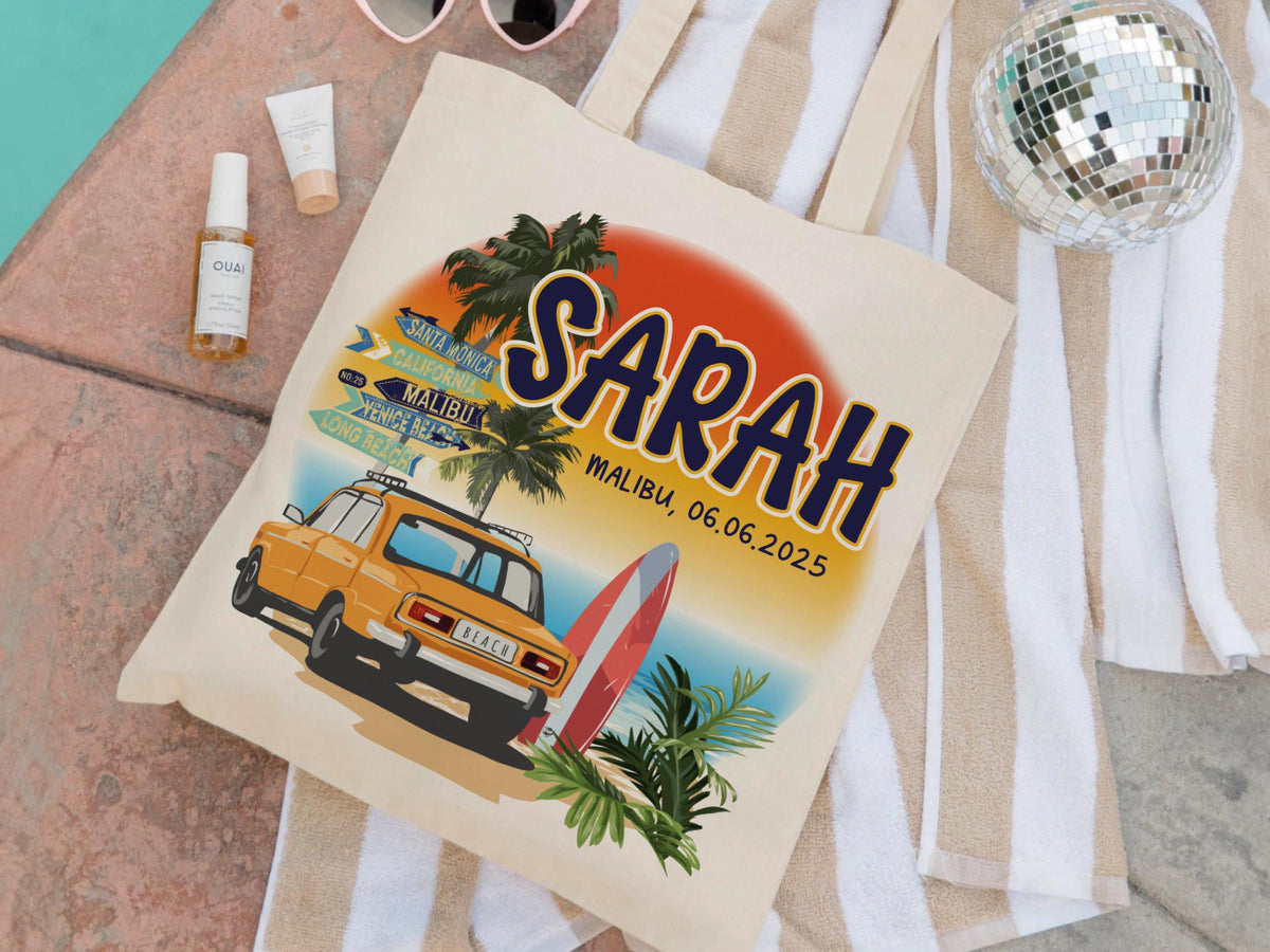 Beach Tote Bag for Girls, Custom Beach Bag, Bridesmaid Gift Bag, Bachelorette Gifts for Bridesmaid, Natural Canvas Tote Bag, Custom Tote Bag