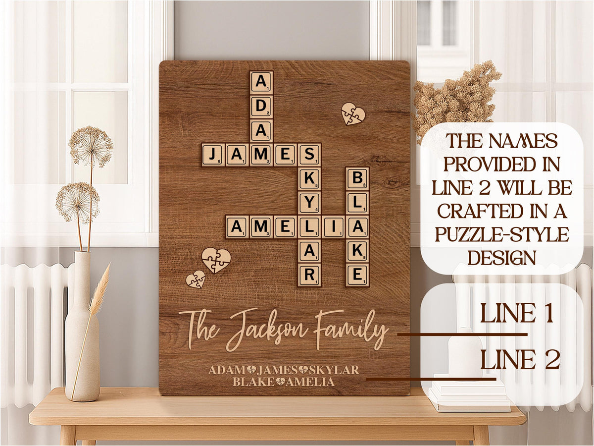 Personalized Family Name Puzzle Sign: Custom Wood Crossword, Grandparent Gift