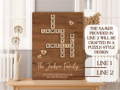 Personalized Family Name Puzzle Sign: Custom Wood Crossword, Grandparent Gift